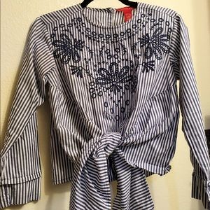 🐠Stripe Printed Tie Waist Shirt